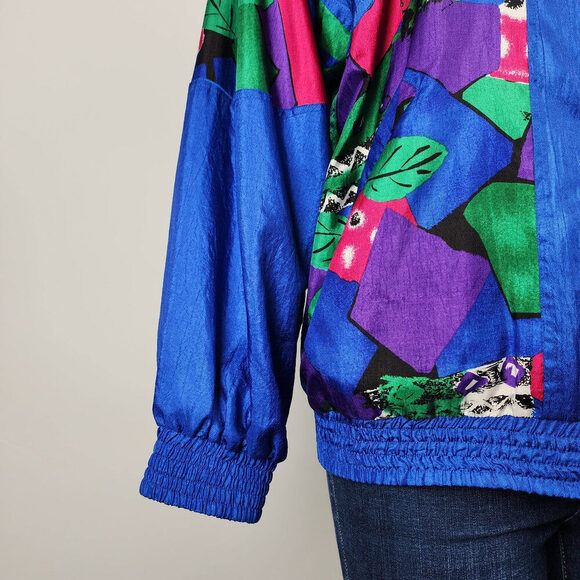 Vintage Tan Jay Blue Floral Nylon Zip Up Jacket Size XS/S - Picture 4 of 9